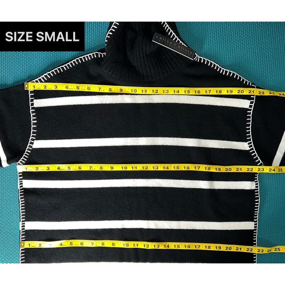 Alice + Olivia Bobbie Black White Striped Wool and Cashmere Blend Tunic Sweater - Picture 10 of 17